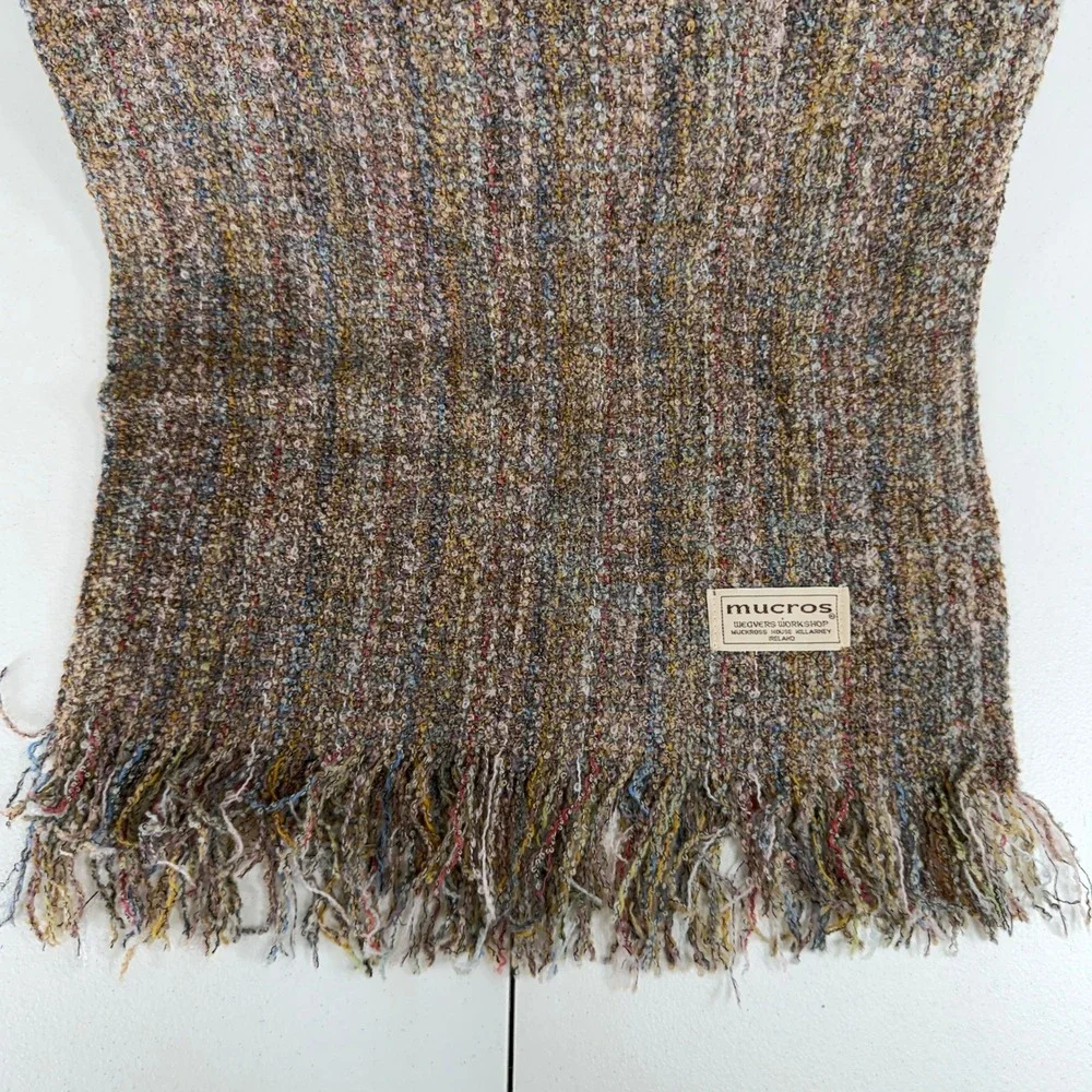 Mucros Weavers Scarf Ireland Multi Color Boucle Fringed Wool Blend Warm Cozy